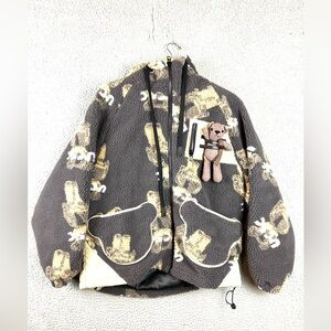 Stiwaup Aywter Camo Bear Print Unisex Casual Hooded Jacket Size Medium